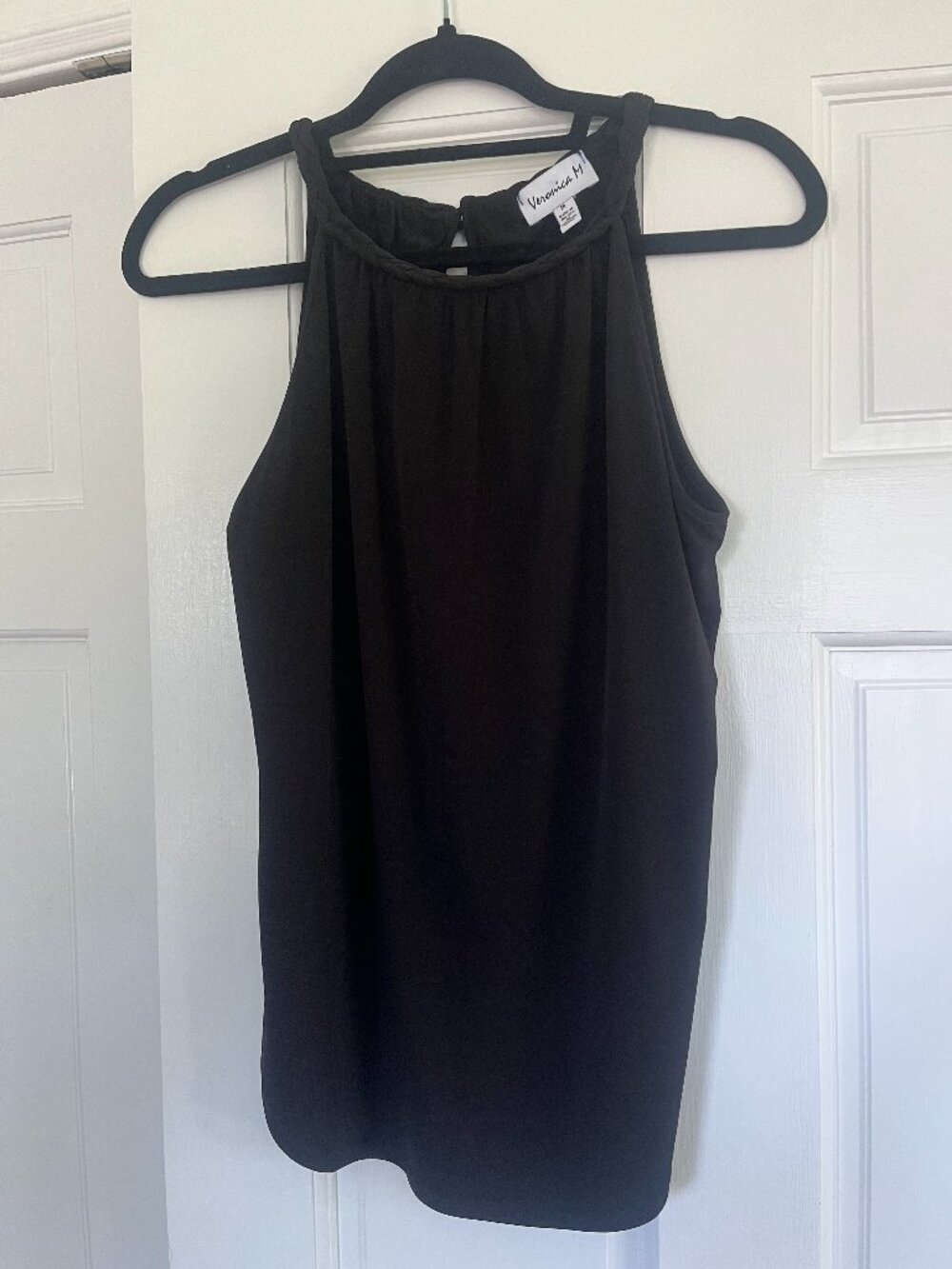 Veronica M Black Braided Halter Stretch Tank Top - Size Medium